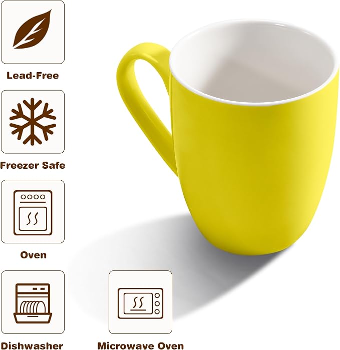 Urbanstrive 16 oz Large Coffee Mug with Handle Tea Cup Novelty Coffee Cup Idea Gift for Men Women Office Work (Yellow)