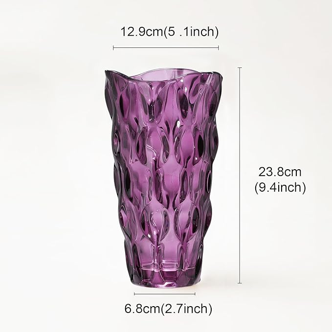 CEMABT 9.5inch 3.4 lb Glass Vases for Flowers Unbreakable Thickened Morden vase for Tables Centerpieces,Colorful,Vintage and Clear Rose Large Flower vases for Bouquet Unique Gifts（Purple）