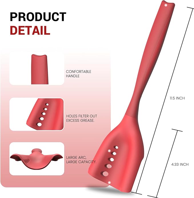 2 Pack Mincing Spatula Meat Chopper, Hamburger Grinder, Premium Heat Resistant Smasher for Ground Beef, Potato Mix Tool, Meat & Poultry Tenderizers-Red
