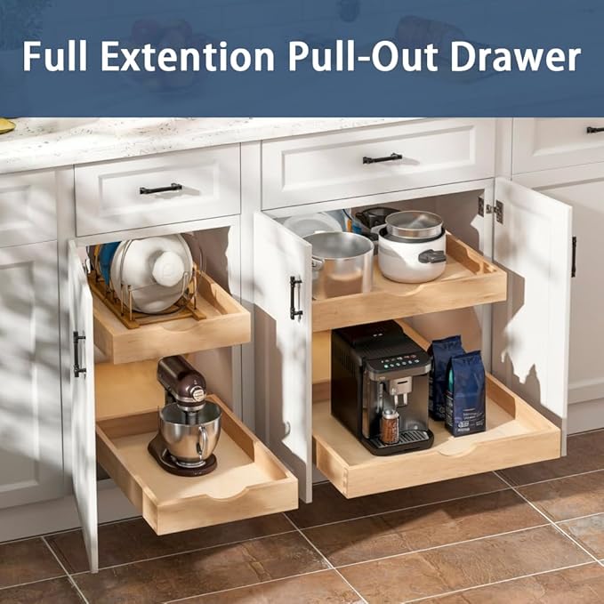 Pull Out Cabinet Drawers - 6x2 Size Options (12-23'W,18-21'D), Pre-Assembled with Soft Close Slides, Solid Beechwood, Easy Installation(21'W x 18'D)