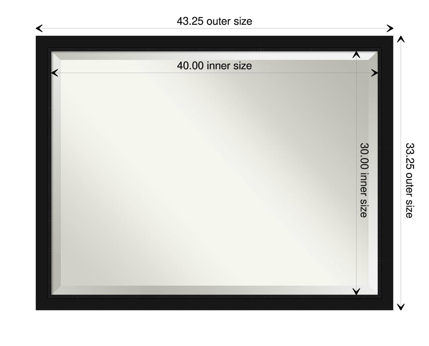 Amanti Art Black Bathroom Mirror for Over Sink, 33x43 Avon Black Rectangle Vanity Mirror, X-Large Casual Frame, Hangs Horizonally and Vertically, Bathroom Wall Decor, Beveled Edge