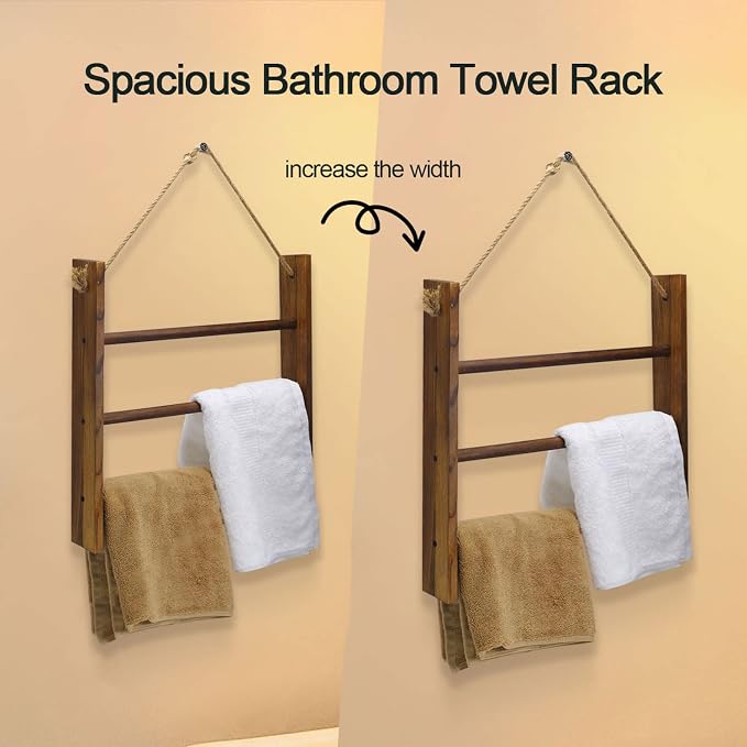 Drak Brown Towel Ladder - Rustic Decorative Blanket Rack for Bathroom & Living Room, Hanging Hand Towel Rack