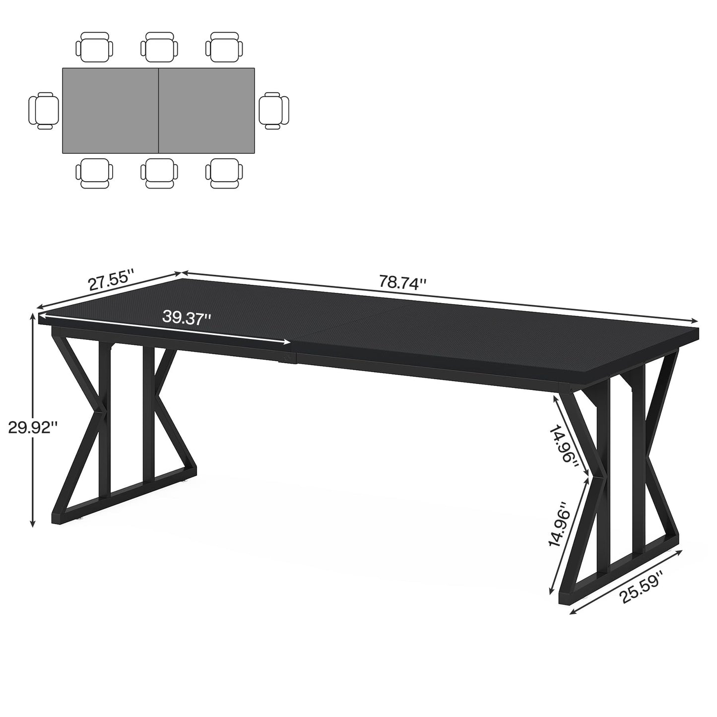 Tribesigns Farmhouse Dining Table for 6 People, 70.8-Inch Rectangular Wood Dining Table, Rustic Kitchen Table with Heavy Duty Metal Legs for Dining Room (Matte Black, 70.8-Inch)