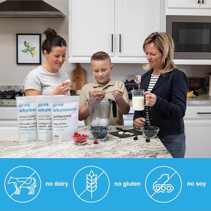 drink wholesome Vegan Unflavored Almond Protein Powder | for Sensitive Stomachs | Additive & Dairy Free | No Artificial Sweeteners | No Bloating, Farts or Gas | No Constipation or Diarrhea