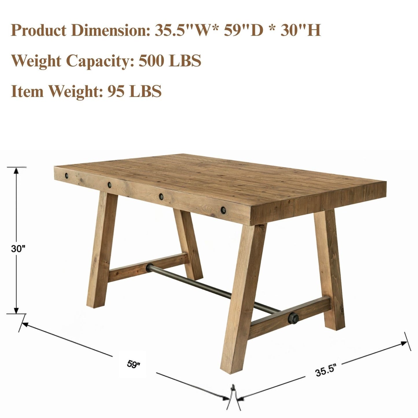 DM Furniture 7-Piece Farmhouse Wooden Dining Room Table Set for 6, 59" Reclaimed Wood Dining Table with Upholstered Chairs, Solid Wood Kitchen Table & Chair Set for Dining/Kitchen Room, Brown