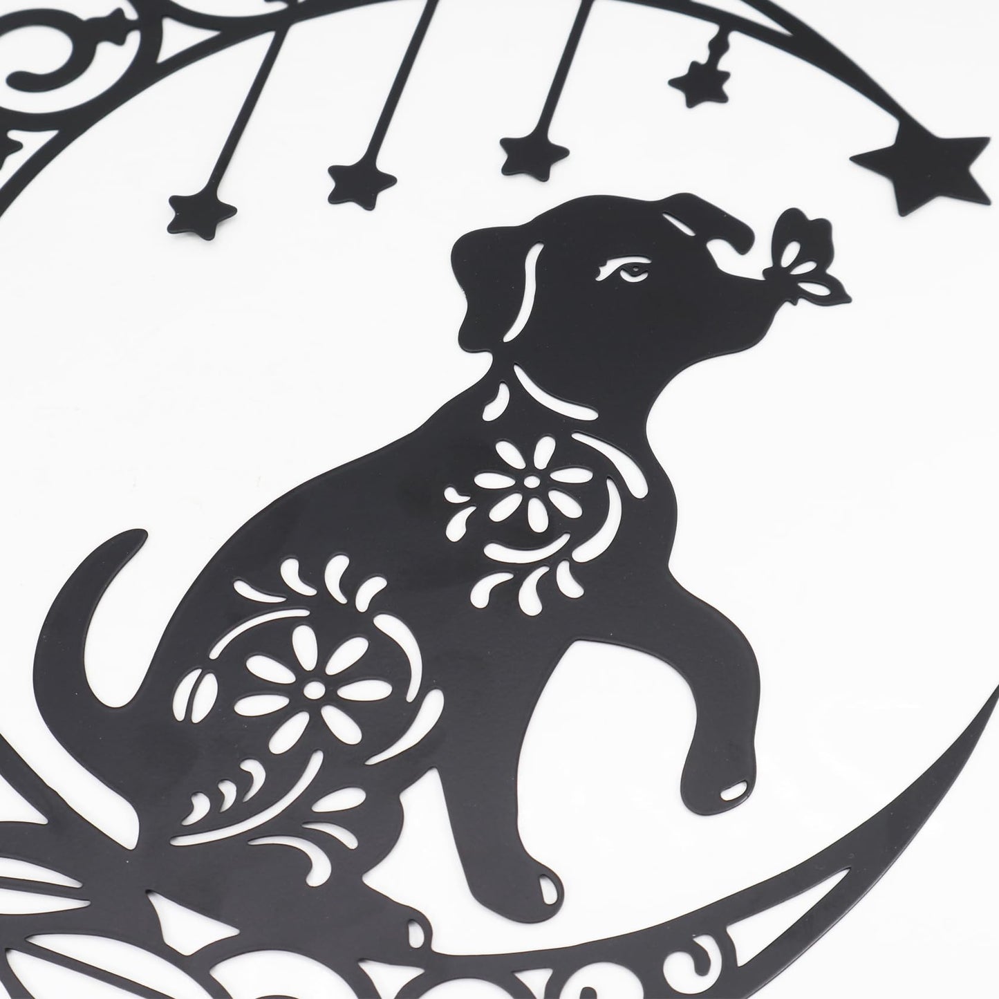 Gemseek Cute Black Metal Dog Wall Decor, 12 Inch Moon Dog Wall Art Hanging Sculpture for Living Room Bedroom Bathroom Decoration Home Accents Dog Lovers Gift