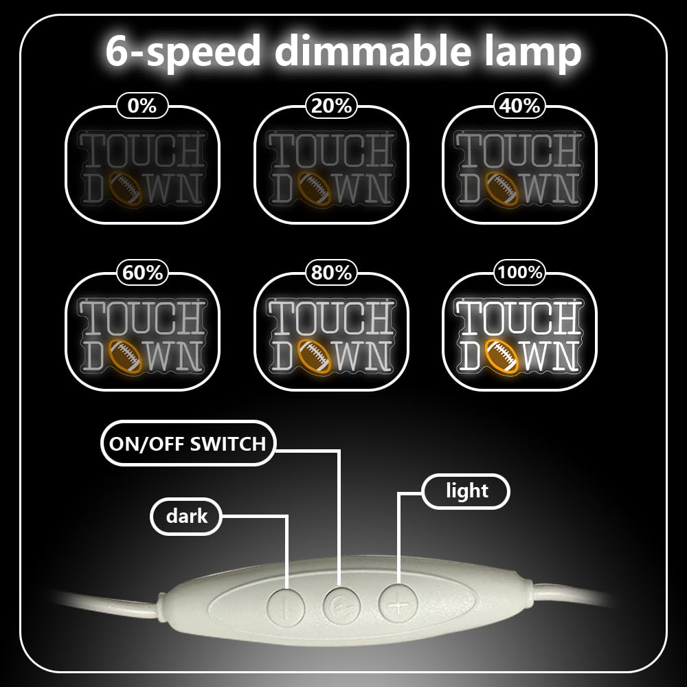 Football Neon Sign, Touch Down LED Neon Light Signs for Wall Decor Football Rugby Light up Sign Lamp for Party Bar Bedroom Pub Man Cave Decor Birthday Gift for Fans Dimmable USB Powered(16.2"*9.9")