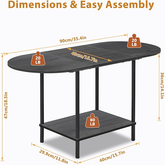 Small Coffee Table,35.4'' Oval Coffee Table with Storage Shelf & Metal Frame,Low Cocktail Tea Accent Table for Apartment,Modern Mid Century Small Living Room Table,Dark Gray