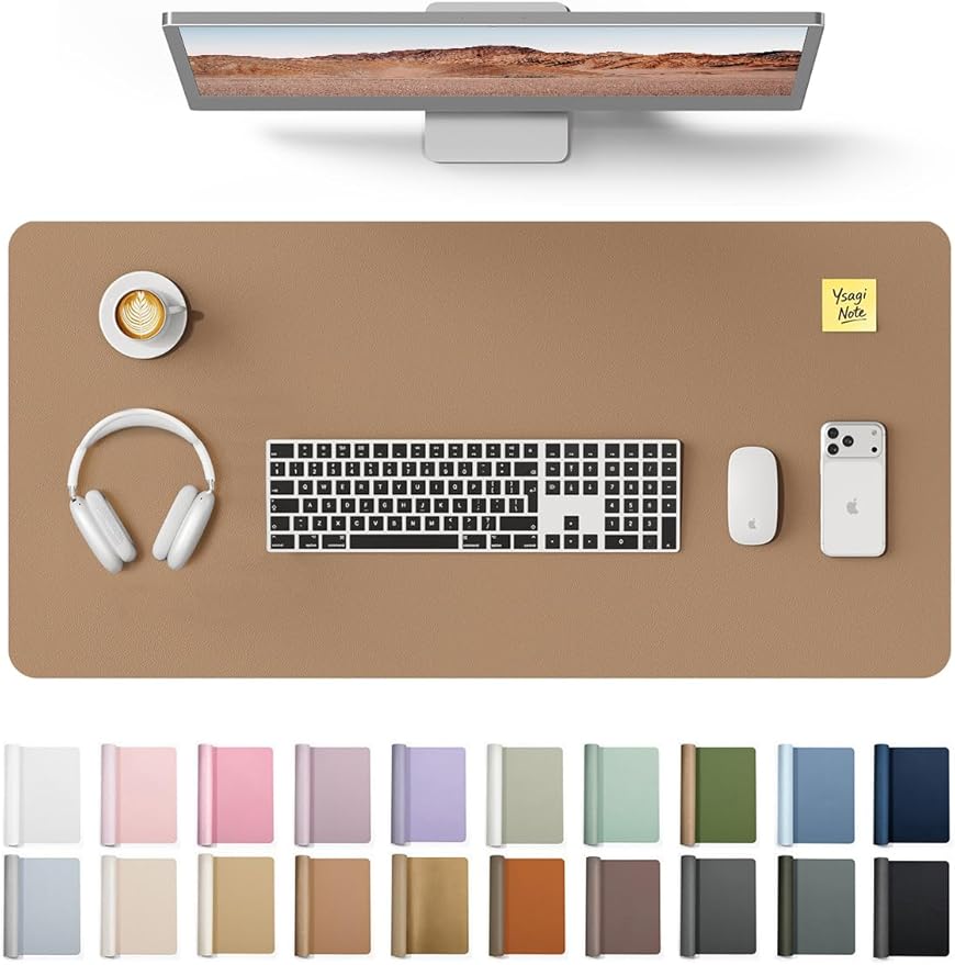 YSAGi Leather Desk Protector, Office Mat, Large Mouse Mat, Non-Slip PU Leather Blotter, Laptop Desk Mat, Waterproof Writing Pad for Office and Home (Khaki, 31.5" x 15.8")