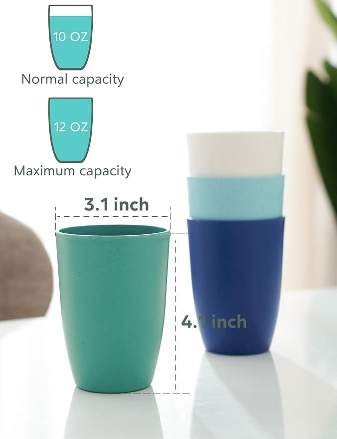 Wheat Straw Cups 12 OZ Alternative to Plastic Reusable Cup Set 6 Tumblers