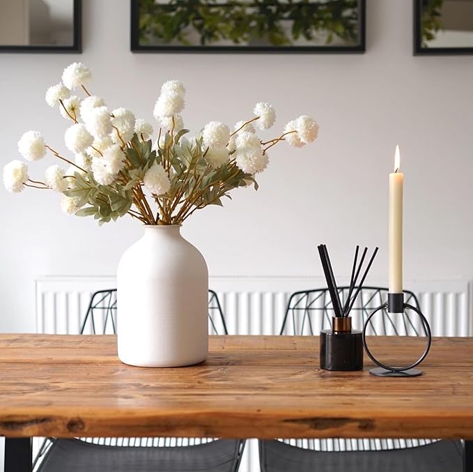 Large White Vase, Big Iron Vase for Long Stem Flowers, White Arlo Matte Finish for Modern Minimalist Table Decor, Japandi Home Decor