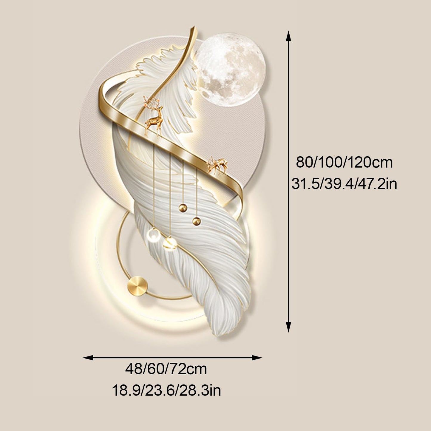 WNYAILLL 3D Wall Decoration Painting, Vertical Hanging Paintings, Modern Luxury Decorative, Wall LED Decor Light for Hotle Lobby Livingroom Bedroom, Plug-in Power Supply(Gold A,80x48CM/31.5 * 18.9in)