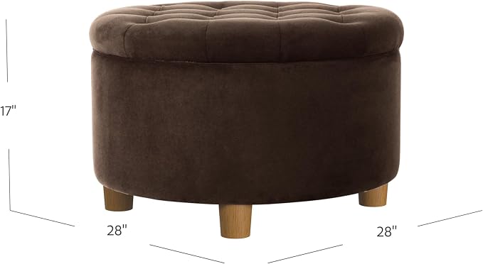 Homepop Home Decor | Button Tufted Velvet Round Storage Ottoman | Ottoman with Storage for Living Room & Bedroom, Chocolate Brown Velvet