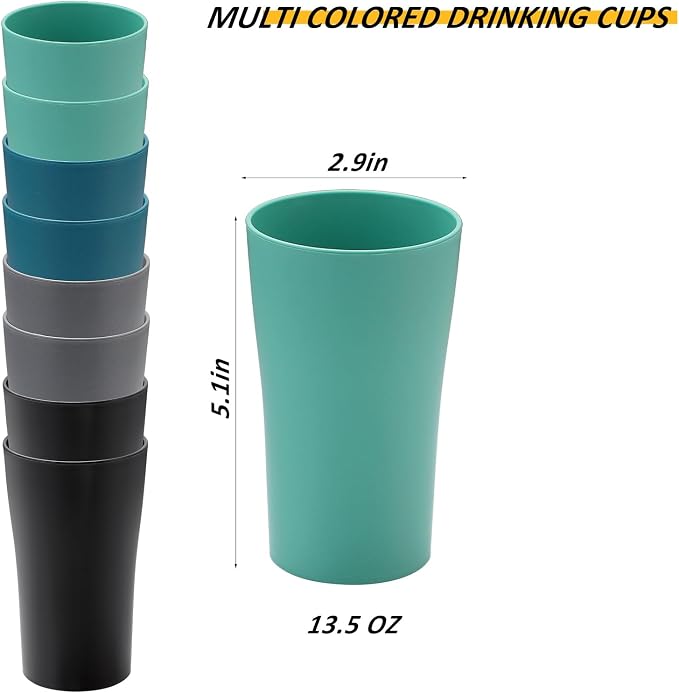Drinking Glasses Premium Wheat Straw Unbreakable Cups - Set of 8 Alternative to Plastic Cups Unbreakable Drinking Cup Easy to Clean & Reusable Dishwasher Safe Water Glasses Tumblers (13 OZ)