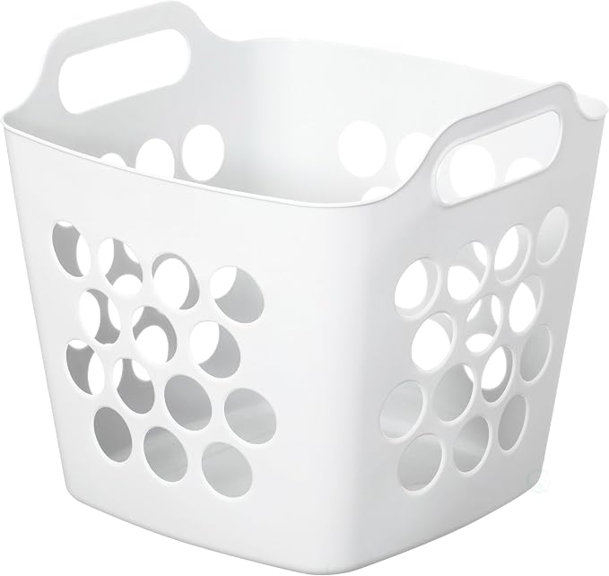 Flexible Plastic Laundry Basket - Square Storage Hamper with Side Handles for Easy Carrying - Versatile Organizer for Laundry, and Household Storage, 28 Litter White