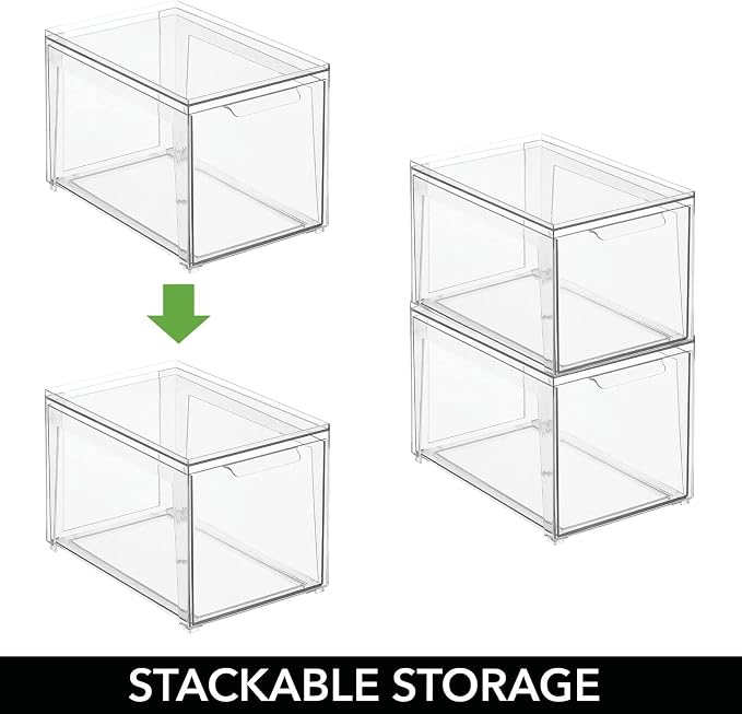 mDesign Plastic Stackable Bathroom Storage with Pull Out Bin Organizer Drawer for Cabinet, Vanity, Shelf, Cupboard, Cabinet, or Closet Organization - Lumiere Collection - 8 Pack - Clear