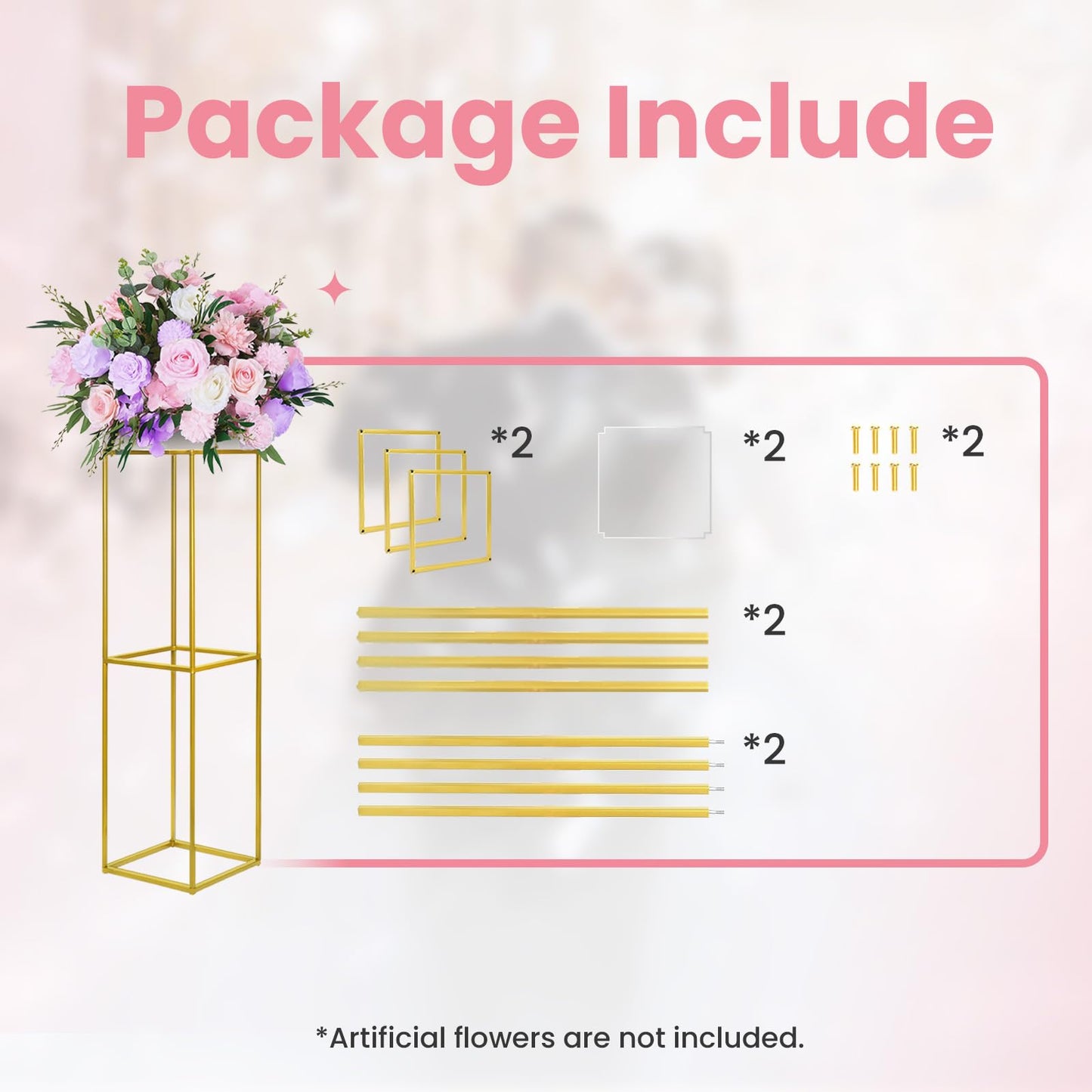 YALLOVE 2 Pcs 31.5 Inch Metal Flower Stand, Gold Centerpieces Vases Stand With Clear Acrylic Sheets, Geometric Display Rack for Wedding Party Decorations