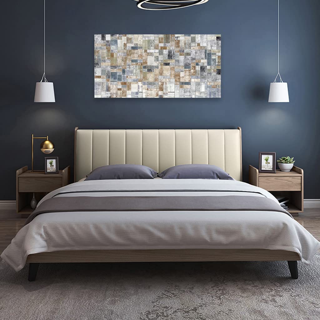 yearainn Large Abstract Canvas Wall Art for Living Room Wall Decor Geometric Patterns Prints Artwork Brown Grey Indigo Rectangle Canvas Pictures Home Office Wall Decorations Ready to Hang 24" X 48"