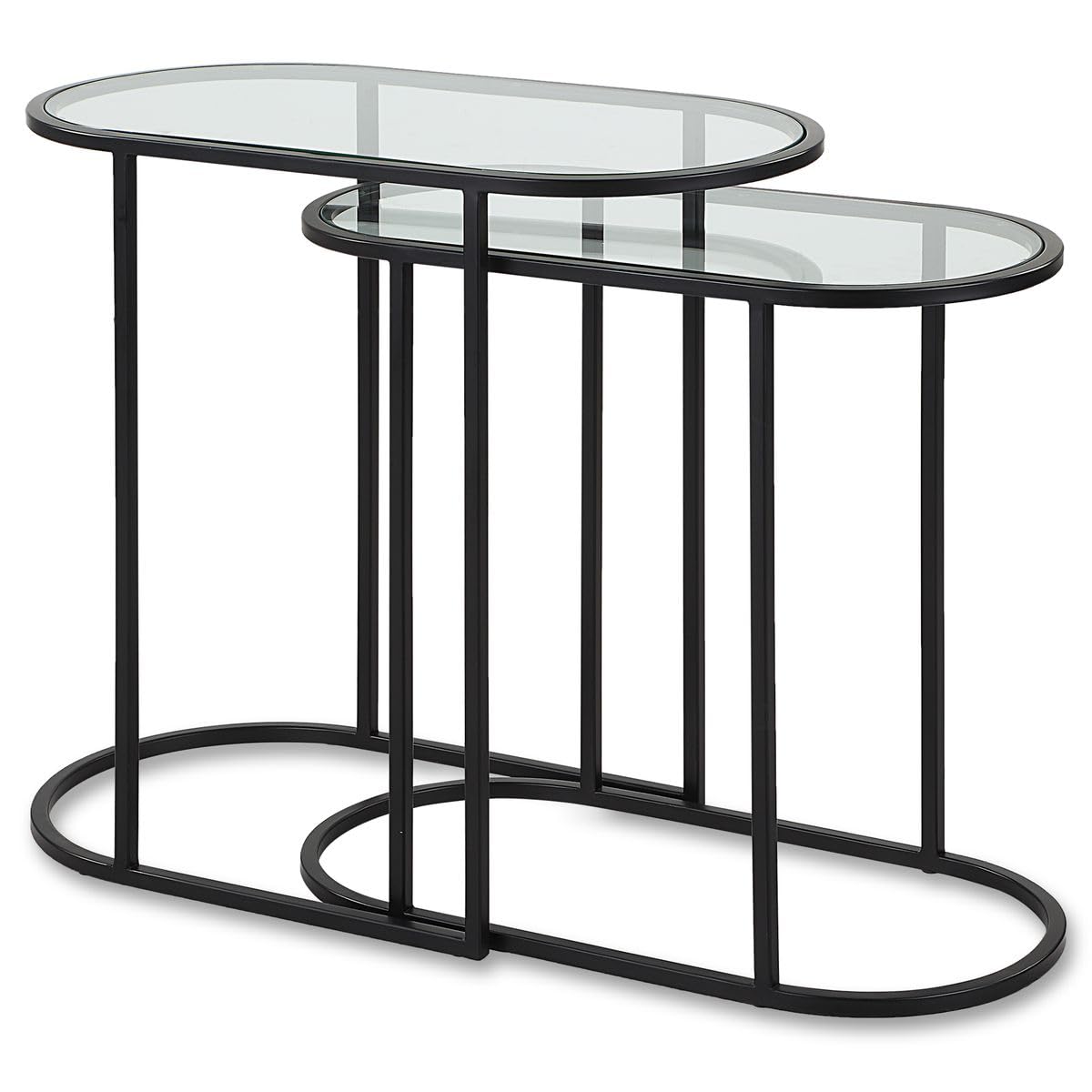 Haus Appeal Apricot Lane Nesting Tables (Set of 2) | Matte Black Finish | Iron/Glass Construction | Transitional Accent Furniture | Ideal for Living Rooms & Family Rooms | W23034