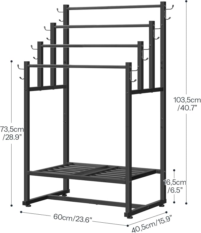 HOOBRO 4-Tier Free Standing Towel Rack for Bathroom, Blanket Rack Stand, 23.6" L x 15.9" W x 40.7" H, Freestanding Quilt Stand, Blanket Display Holder for Bedroom, Industrial Style, Black BK07LB01