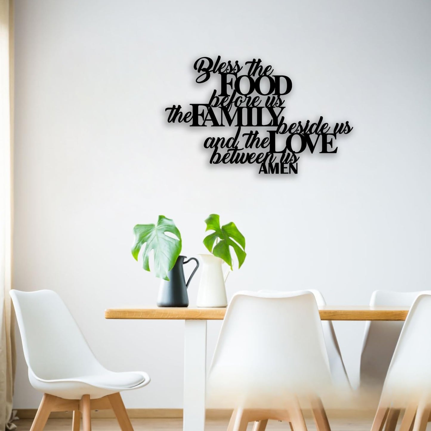 Bless the Food Metal Wall Decor - Scripture Room Decor Bible Quotes Wall Art Christian Home Decor for Living Room, Dining Room, Kitchen (Black)
