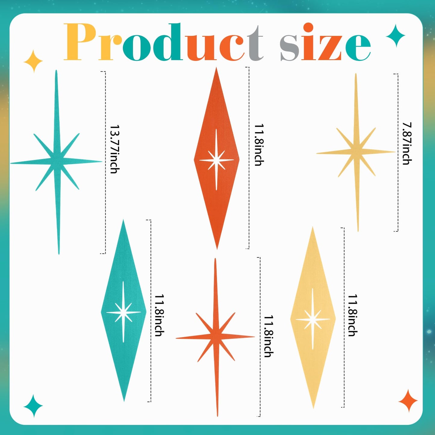Otoolling 6 Pcs Starburst Modern Mid Century Wall Art Cast Iron Retro 3D 8 Pointed Atomic Star Retro Wall Metal Home Decor Elegance Accents Easy Install Finish Hangings for Office Room