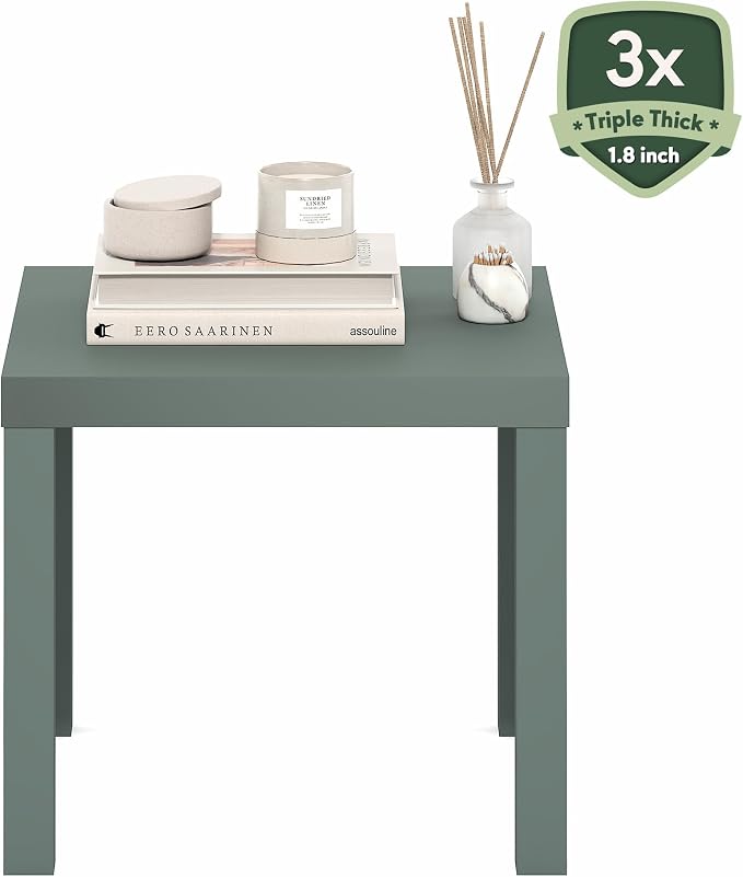 Furinno Classic Toolless Assembly Square Side Table, Green End Table with 1.8 Thick Tabletop, Night Stand, Bedside Table, for Living Room, Bedroom, Light Sage