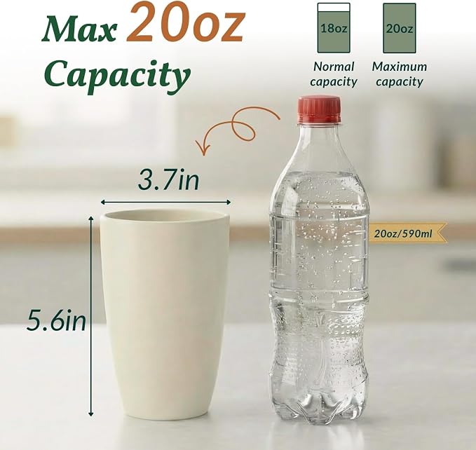 Homienly Wheat Straw Cups - Unbreakable Cups Set of 6,20 oz Dishwasher & Microwave Safe Drinking Glasses for Everyday Use-Beige