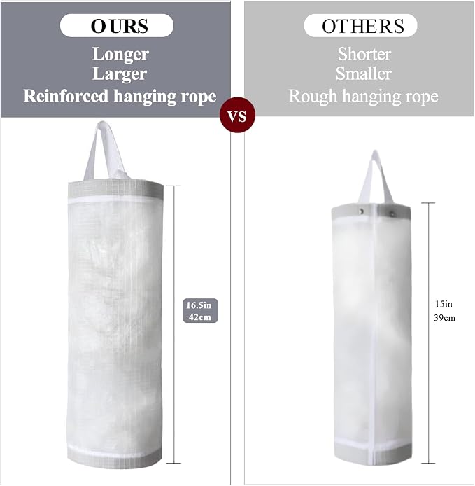 TOGETRUE Plastic Bag Holder, Mesh Grocery Bag Holder Hanging Storage Bag Dispenser (White 2 Packs)