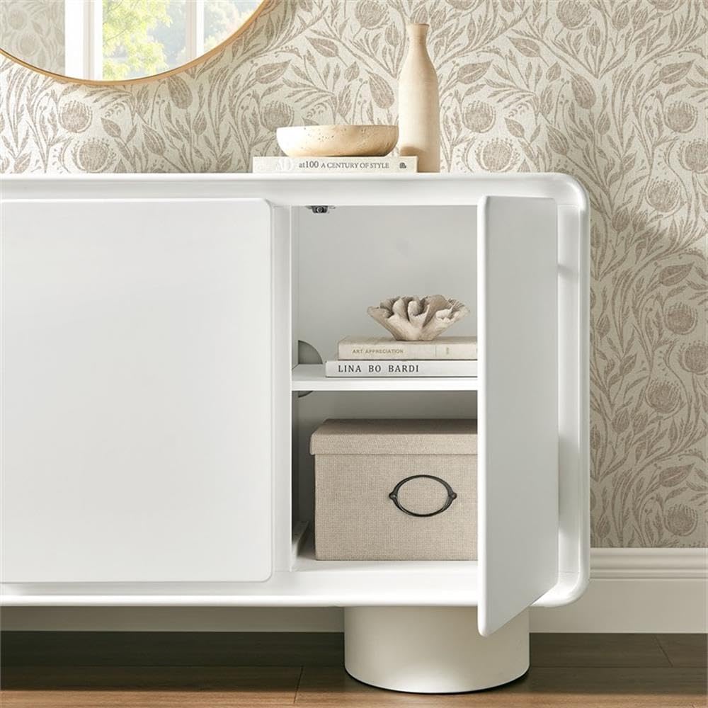 Modway Lumo Modern Sculptural 3 Door Accent Cabinet in White – Rounded Edge Storage Cabinet for Living Room or Entryway – 55 Inch Contemporary Sideboard with Concealed Storage