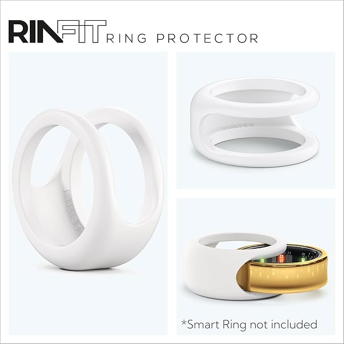 Rinfit Smart Ring Protector - Silicone Ring Enhancer for Active Lifestyle and Gym - StyleFit U.S. Design Patent - White, Size 12