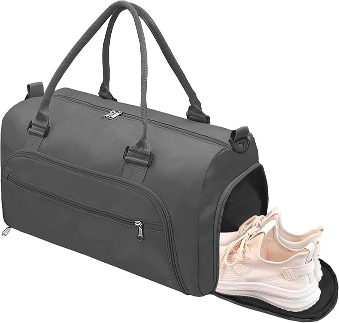 woogwin Small Gym Bag for Men & Women with Shoes & Wet Compartment Waterproof Duffle Bag for Travel Sports Workout Overnight Weekender(17.7",Darkgrey)