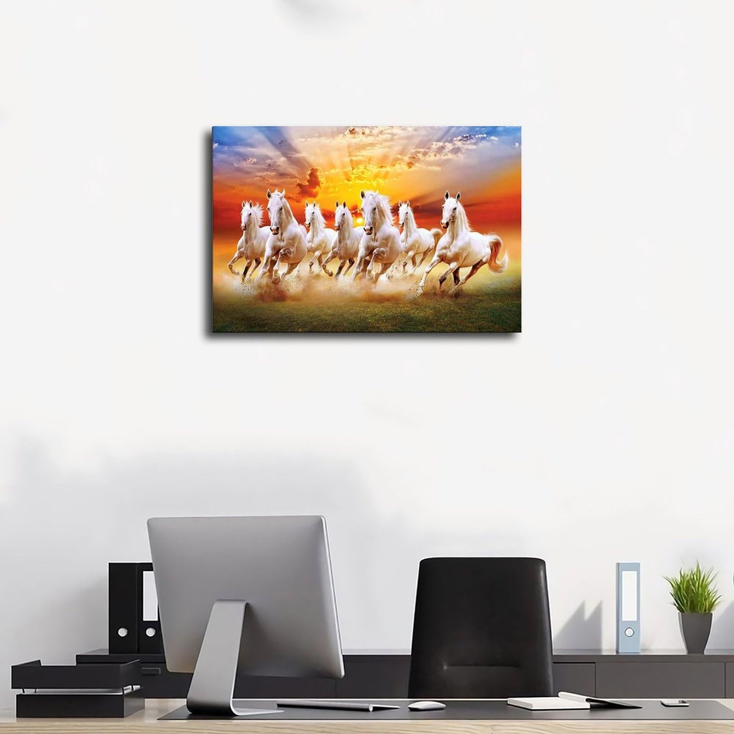 Seven Lucky Running Wild Horses Wall Art Animal Posters 7 Horses Running Painting 2 Canvas Poster Bedroom Decor Sports Landscape Office Room Decor Gift Frame-style Frame-style08x12inch(20x30cm)