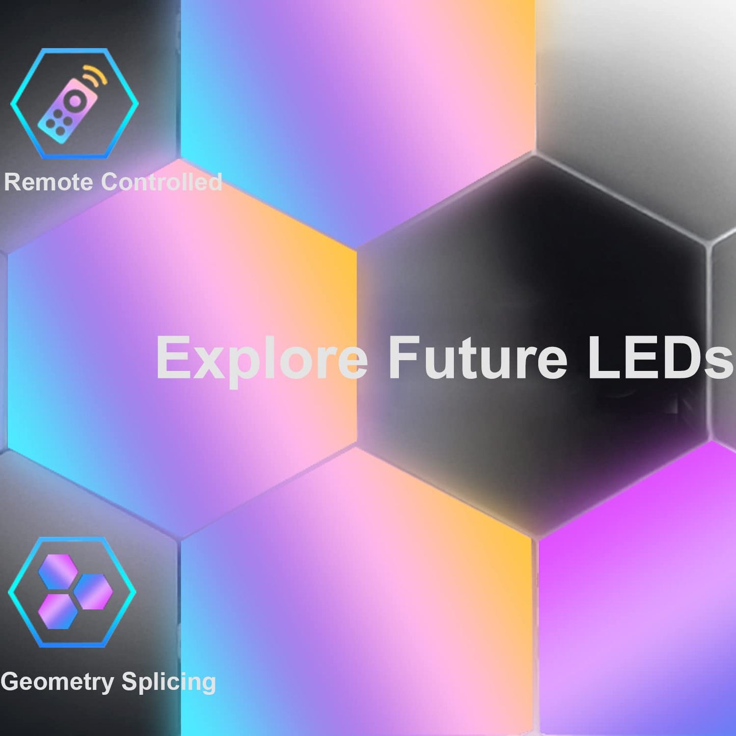 Amailtom Hexagon LED Lights Sync with Music, Hexagon Gaming Wall Lights App and Remote Control, 16 Million Colors Modular Light Panels DIY Geometry Splicing for Gaming Room Bedroom, 7 Pack