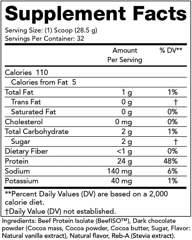 Olympian Labs Beef Protein Isolate Powder, 24g Protein, BST Free, 2 Grams BCAA's, Muscle Building Amino Acids, 32 Ounces, Flavored with Real Chocolate
