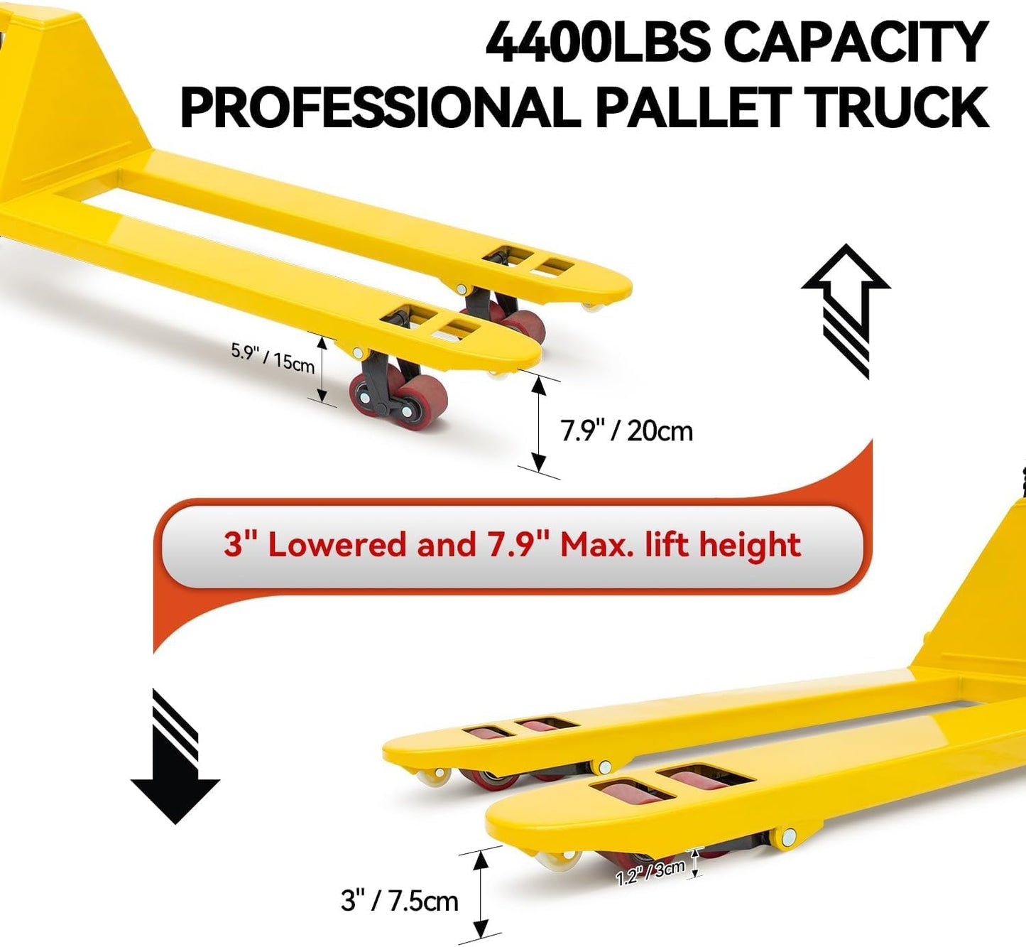 Fworkleft Manual Pallet Jack 4,400 LBS Capacity, 48" x 21" Heavy Duty Pallet Truck with Nylon Wheels, Industrial Hand Pallet Jack for Warehouse, Factory & Material Handling