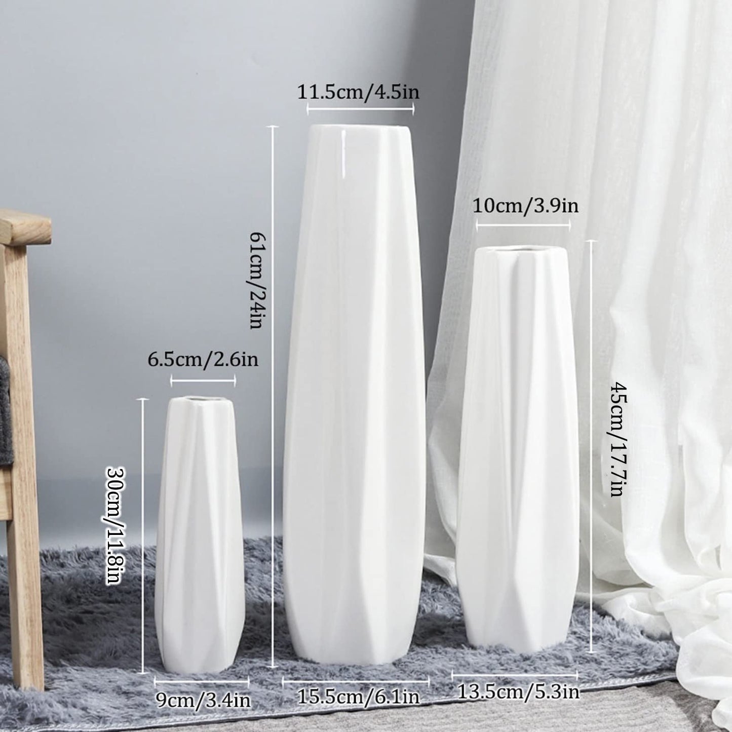 Floor Vase Ceramic Vase,Decorative Large,Floor,Large Floor Vase,White Ceramic Vase,Handcrafted,Sophisticated Vessel for Decorative Branches and Dried Flower,WHI,White-61cm