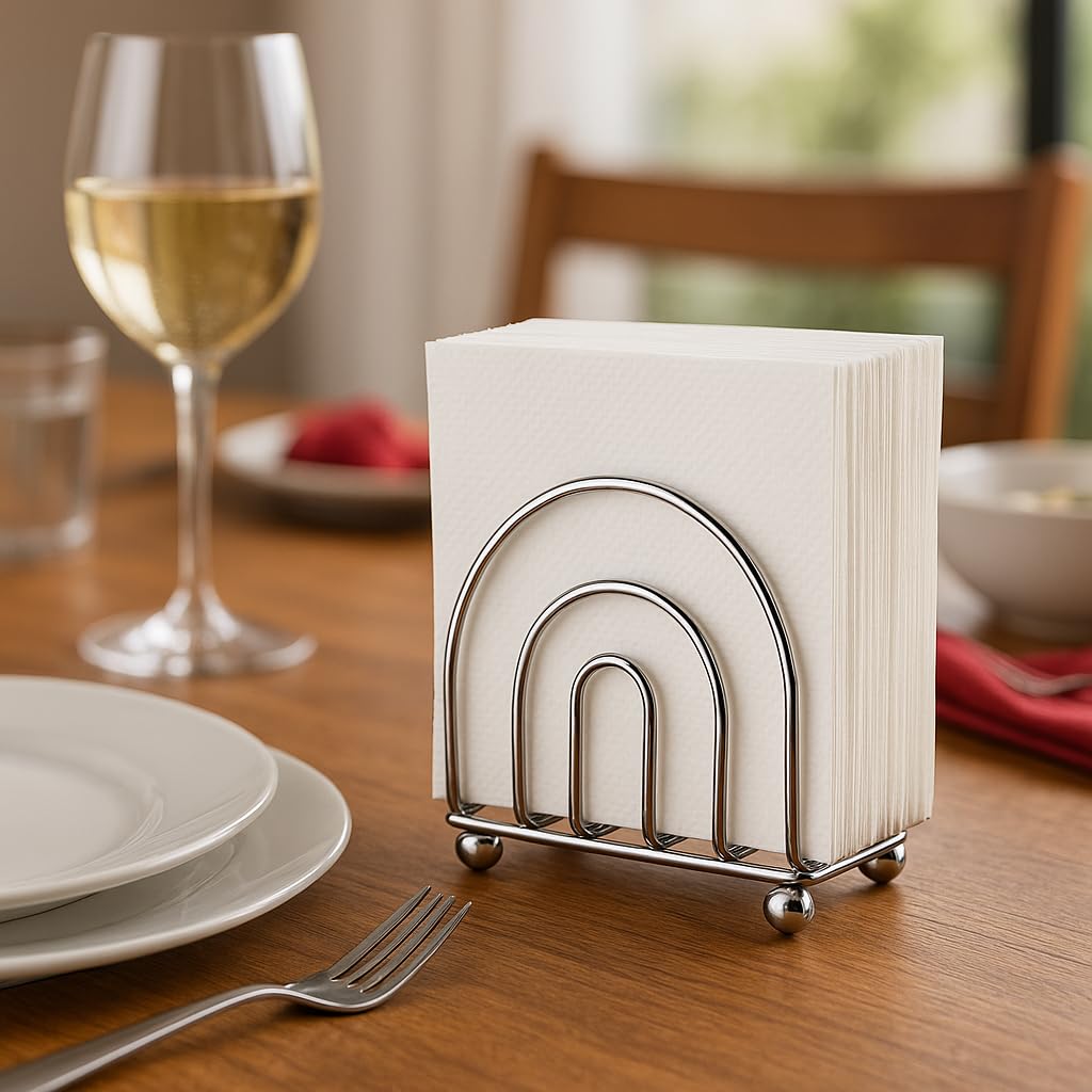 Paper Napkin Holder Tissue Dispenser for Kitchen Countertops, Dining Table, Picnic Table, Indoor & Outdoor Use, Chrome Finish (Classic)