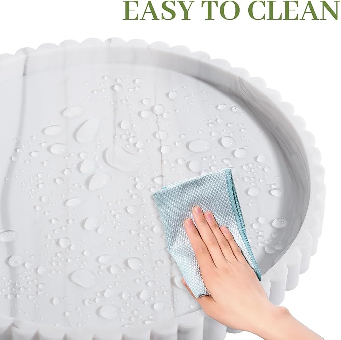 Round Bathroom Tray Silicone Kitchen Counter Decor Vanity Organizer Decorative Coffee Table Tray for Perfume, Candle, Soap Dish, 10 Inch, Marble
