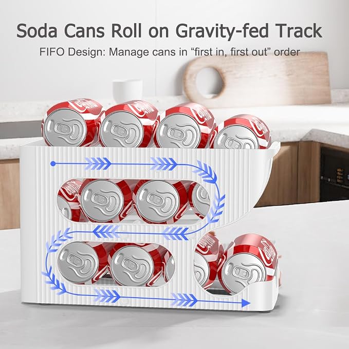 Sotfamily FIFO Soda Can Organizer for Pantry/Fridge, Automatic Rolling Pop Can Dispenser/Storage/Holder/Container for Refrigerator or 12" Deep Shelf, Space-Saving Drink Organizer for 24 Standard Cans