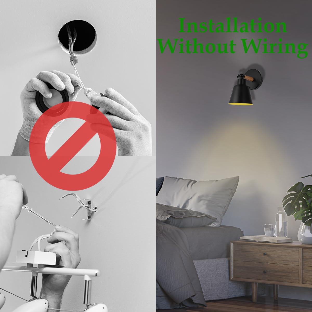 BIMEAN Black Battery Operated Wall Sconce Set of Two, Easy to Install Wireless Lights for Wall, Remote Control Dimmable LED Lights, Auto Timer Wall Lamp Fixtures for Bedroom, Gallery, Living Room, RV
