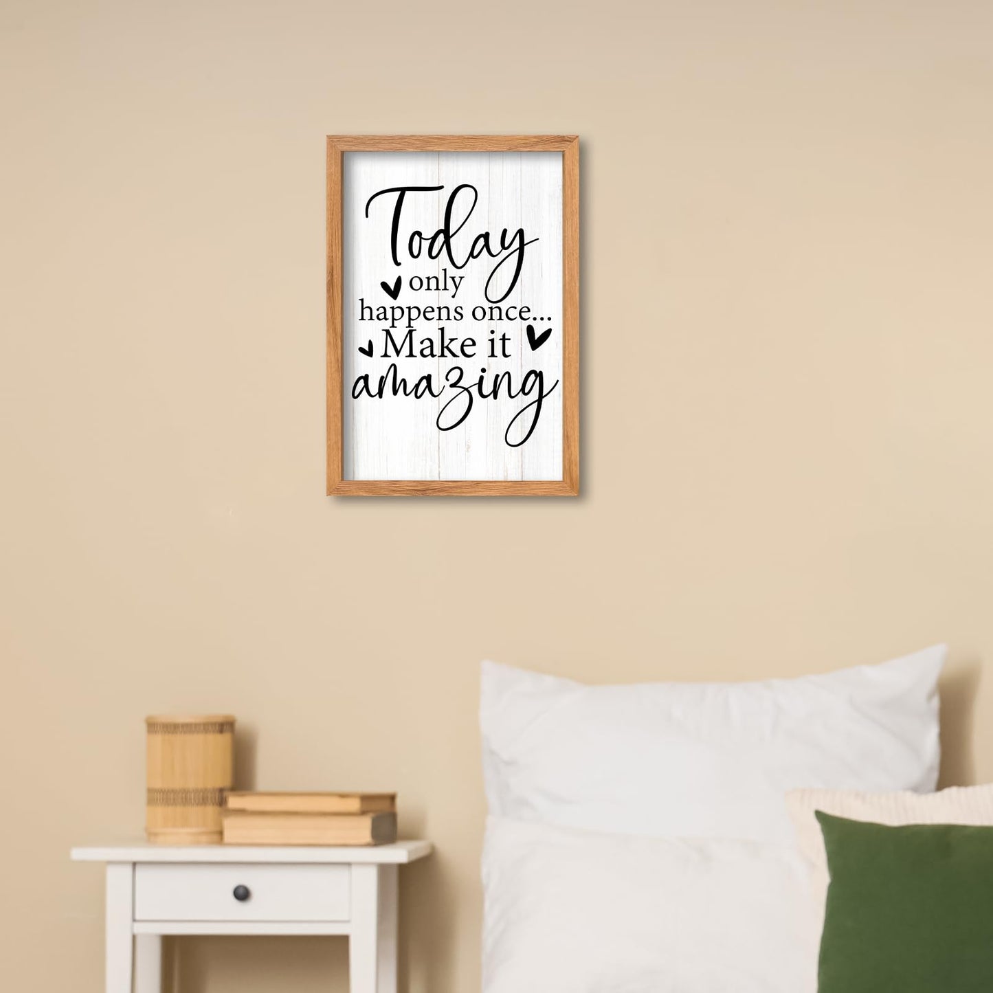 AuraPeak Today Only Happens Once Make It Amazing Inspirationa Quotes Office Wall Decor, Motivational Sayings Frame Rustic Home Living Room Laundry Room Wall Art Hanging (Wood 16"×10")