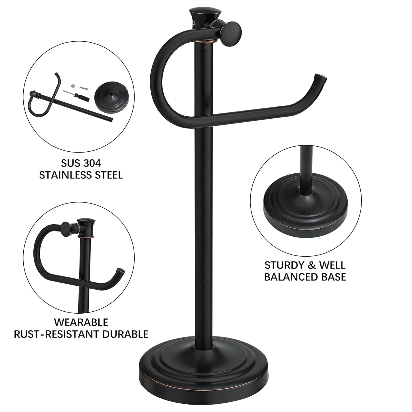 BESy 17 Inch Oil Rubbed Bronze Stand Towel Bar Hanger Hand Towel Bar Bathroom Vanity Countertop Towel Holder Free Standing Stainless Steel Towel Ring Hardware Accessories Towel Rack