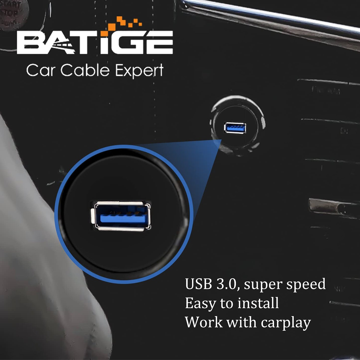 3.0 3ft BATIGE Single Port USB Male to Female AUX Car Mount Flush Cable Waterproof Extension for Car Truck Boat