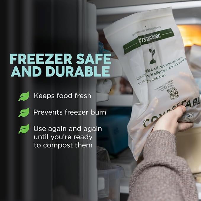 Matter Compostable Gallon Freezer Bags for Food Storage, Eco-Friendly, Resealable, Food Storage Bags, 30 Count