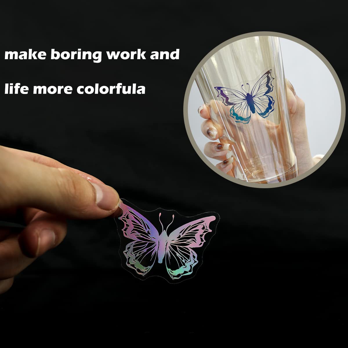 45Pcs Butterfly Holographic Stickers – Waterproof Transparent PET Decals for Scrapbooking, Journaling, Planners & DIY Crafts – Aesthetic Resin Stickers for Phone, Laptop & Water Bottle