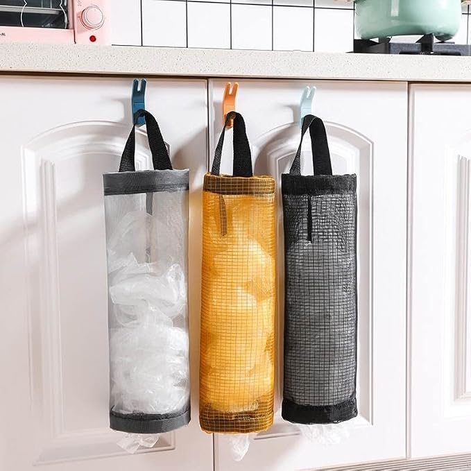 TOGETRUE Plastic Bag Holder, Mesh Grocery Bag Holder Hanging Storage Bag Dispenser (Grey 2 Packs)