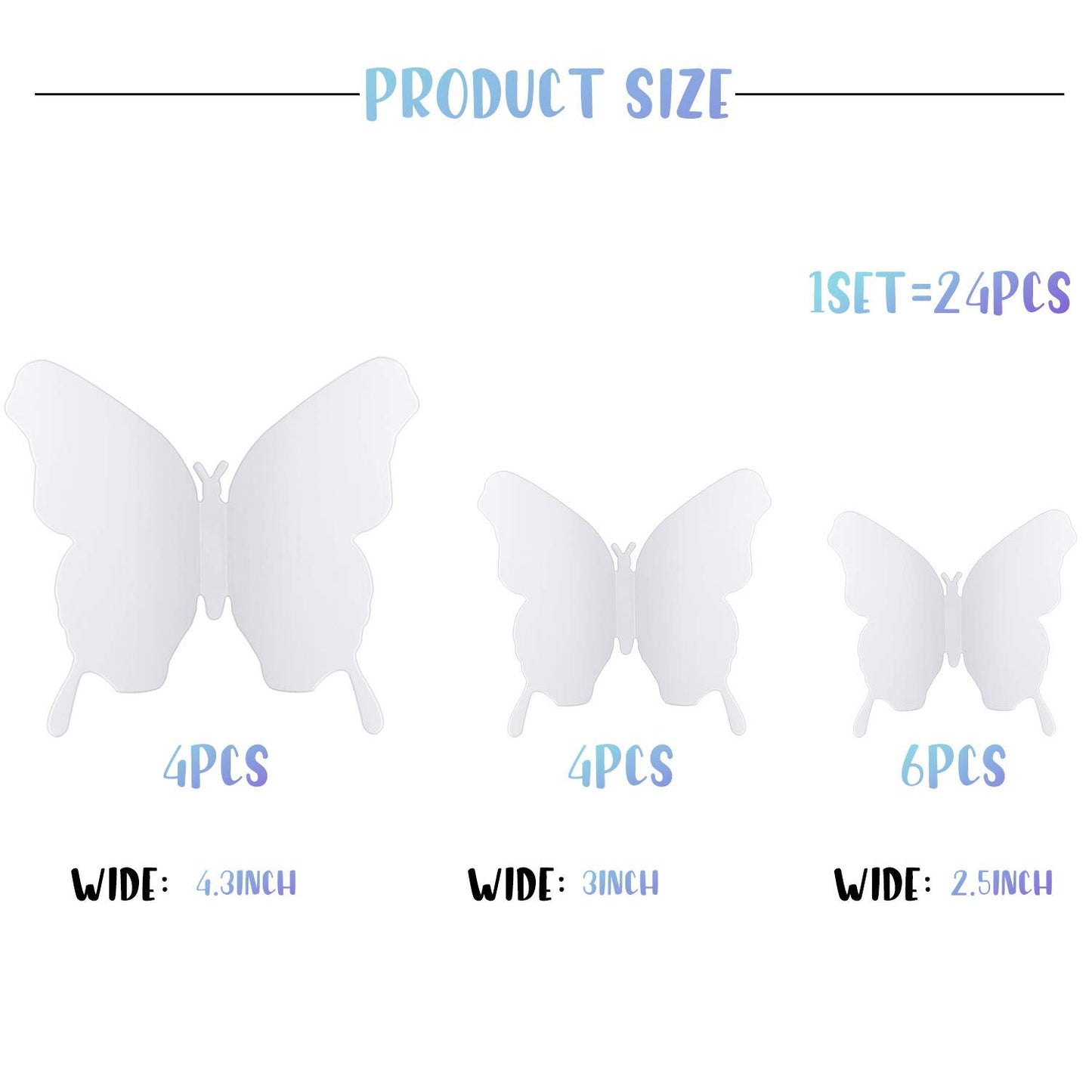 BBTO 48 Pieces Butterfly Wall Decor DIY 3D Mirror Butterfly Stickers Removable Decals Crafts for Birthday Party Bedroom School Bathroom Living Room Decor(White)