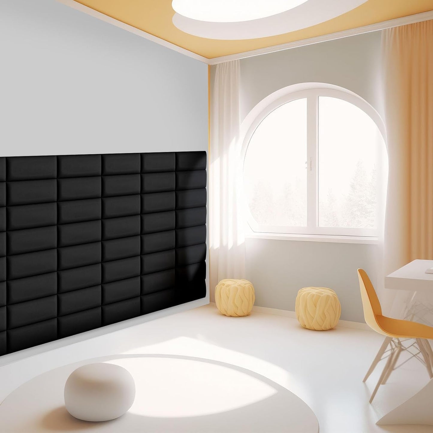 Elvone Peel and Stick Padded Wall Panels for Kids, 3D Anti-Collision Wall Mounted Bed headboard for Full, Black, 6PCS