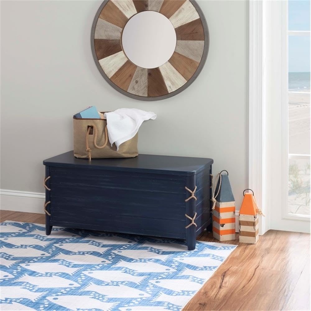 Linon Zana Cedar Lined Storage Chest with Rope Detail in Blue Distressed Wood